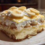 A rich, layered slice of ultimate banana pudding topped with whipped cream and fresh banana slices.