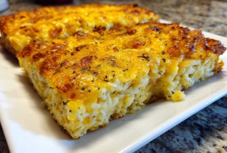 Two slices of golden brown Copycat Cracker Barrel Hashbrown Casserole on a white plate.