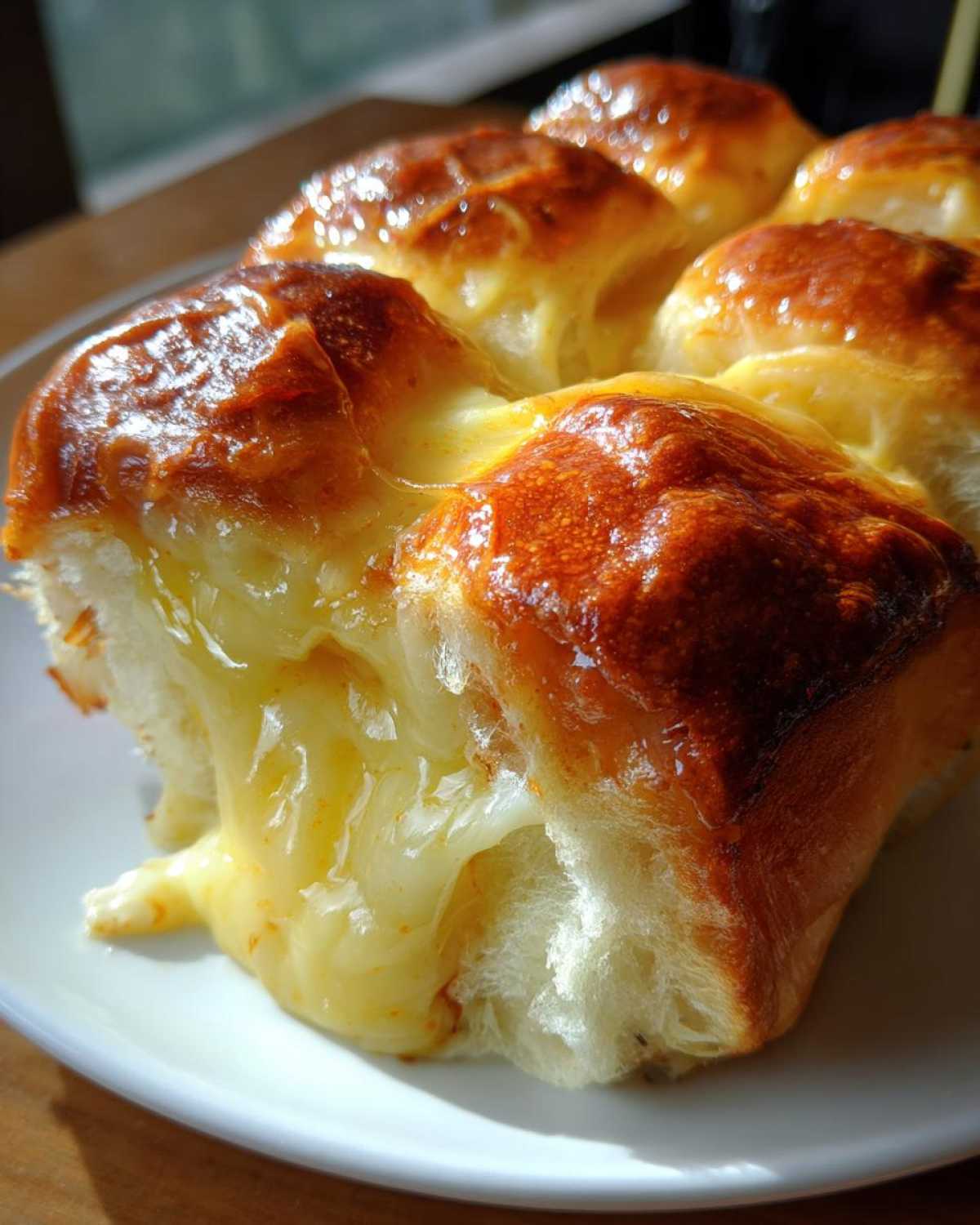 Close-up of freshly baked Hawaiian Roll Ham and Cheese Sliders with melted cheese oozing out.