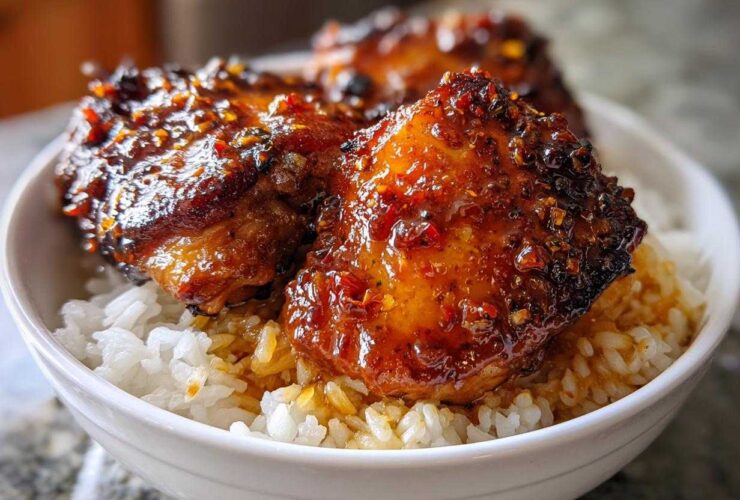 Sticky Sweet Chili Chicken Thighs with Rice - Featured