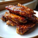 Close-up of a stack of perfectly glazed Sticky Orange Chicken Wings with Honey Glaze on a white plate.